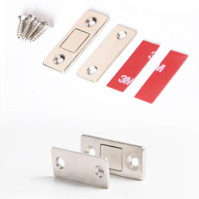 White magnetic cabinet door catch kit (5pcs) for easy, no-drill installation on home furniture.