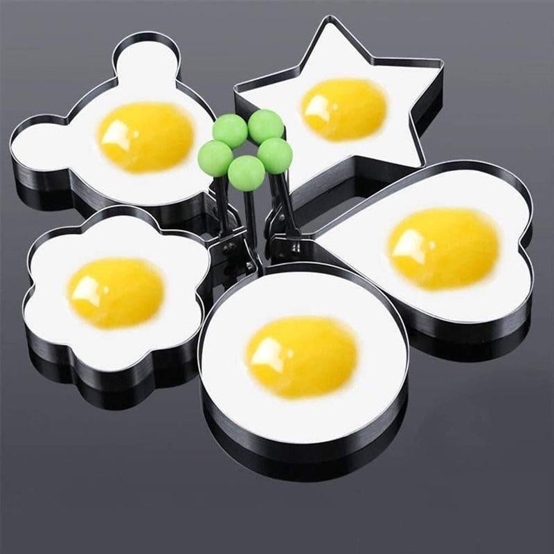 5-piece stainless steel egg molds set for cooking, perfect for uniform eggs with various shapes