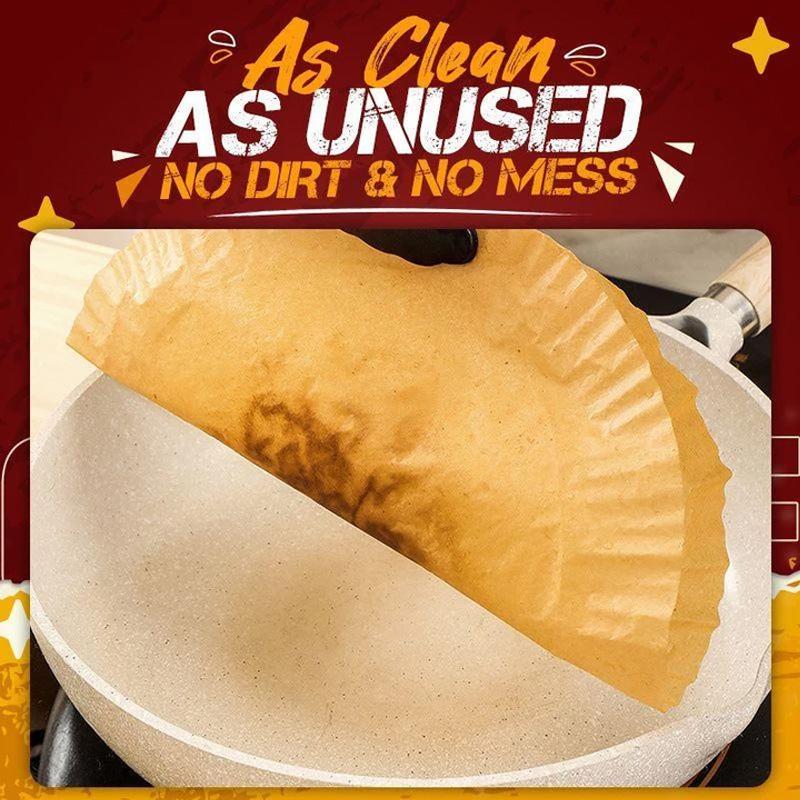 Packaging for 50 disposable air fryer liners, highlighting nonstick kitchen accessories for baking