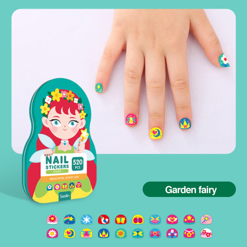 520-piece Kids Fun Nail Art Decal Sticker Set with various princess, animal, and fairy designs