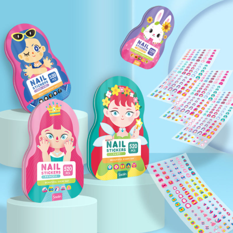 DIY nails for kids: a hand applying a fairy-themed nail art decal sticker from the 520pc set
