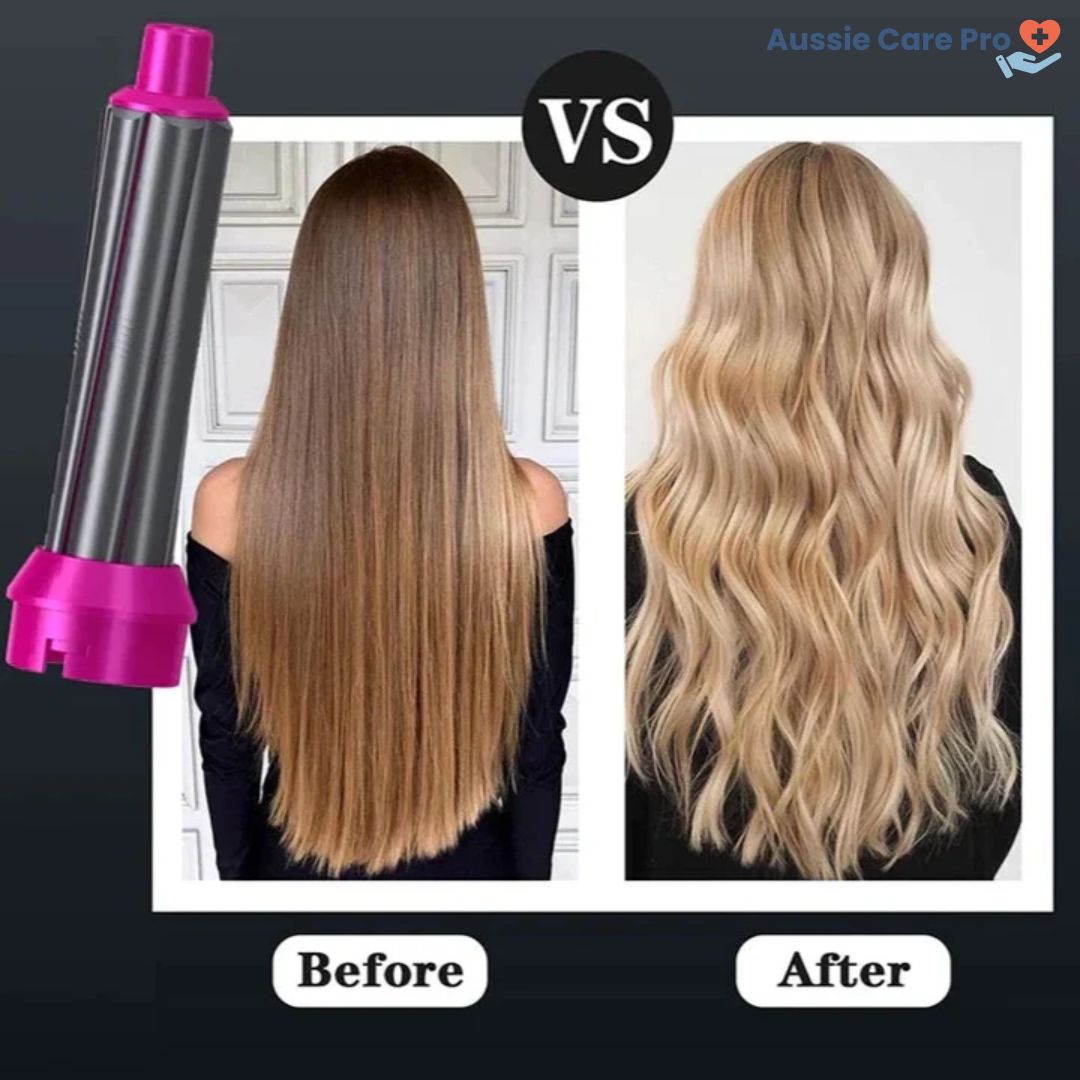 5-in-1 hair styler for women, sleek design, silver and purple, curls, straightens, dries, volumises for salon-quality styles.