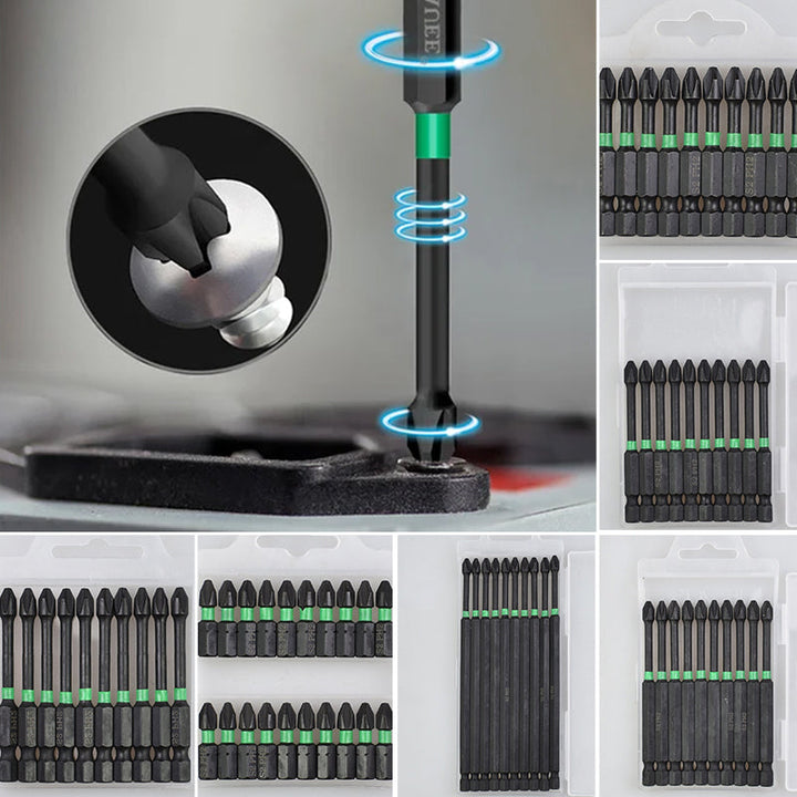 Precision-engineered 6-piece cross-head impact bits for robust screwing tasks