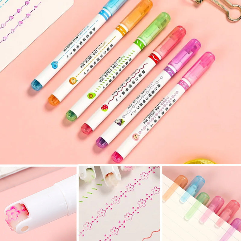 Child delightedly drawing with Dual Tip Curve Line Pens, easy-to-use drawing tools for young artists