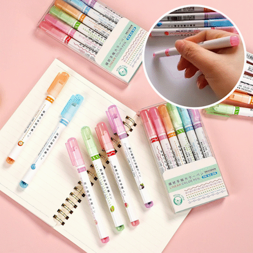 Close-up of Dual Tip Curve Line Pens, showing fine & curve tips, ideal for creative writing