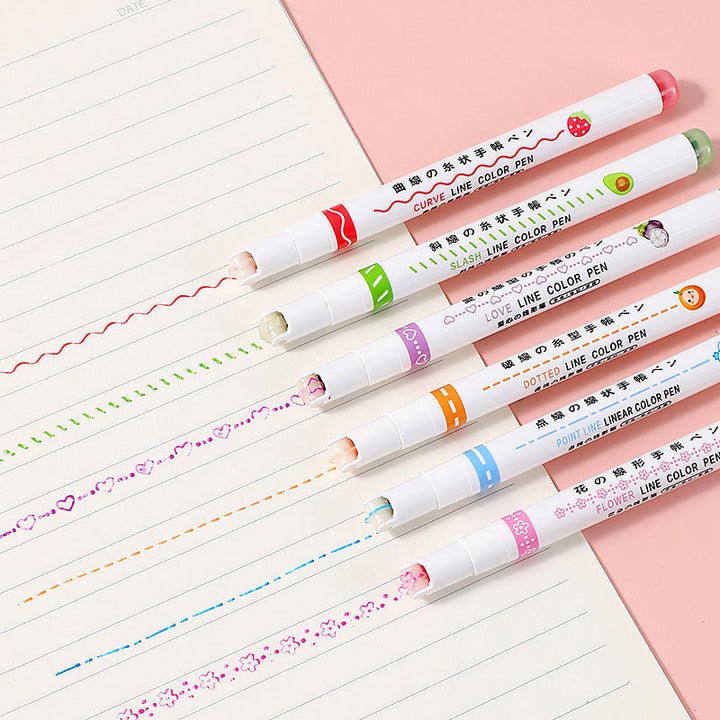 Collection of Dual Tip Curve Line Pens, showcasing ergonomic design & varying colors