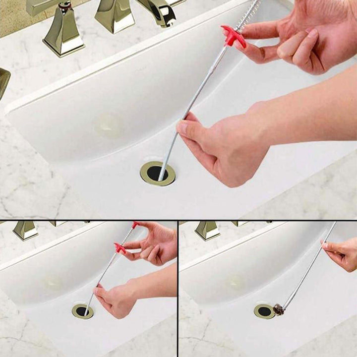 Close-up of a coiled 60cm drain clog remover, ideal for kitchen and bathroom sinks