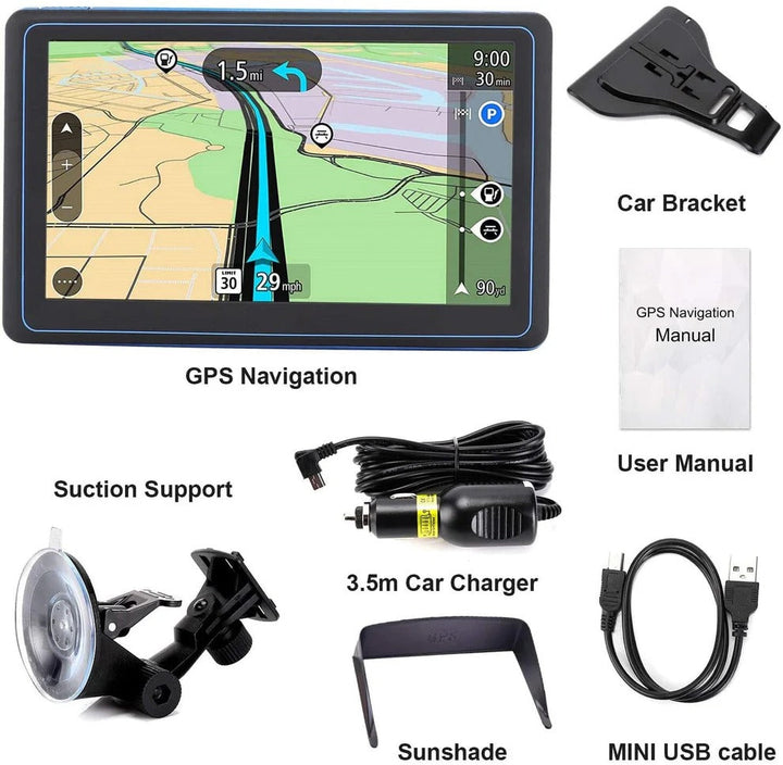 Vehicle tech: 7-inch GPS navigation unit, sleek design, perfect for car & truck satellite navigation.