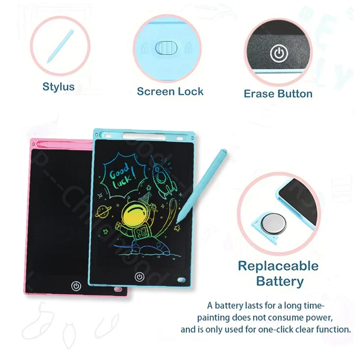 Educational 8.5 inch LCD scribbler tablet, great gift for creative kids, mess-free fun.