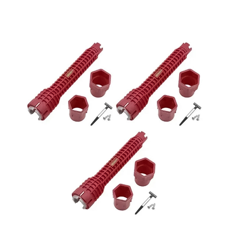 Handy 8-in-1 tool for drain filter replacement and faucet tightening