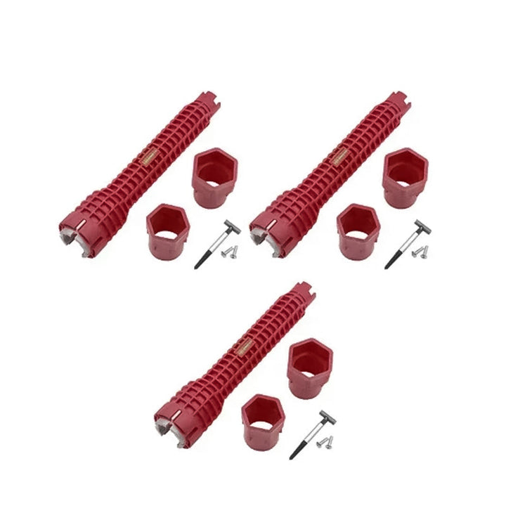 Handy 8-in-1 tool for drain filter replacement and faucet tightening