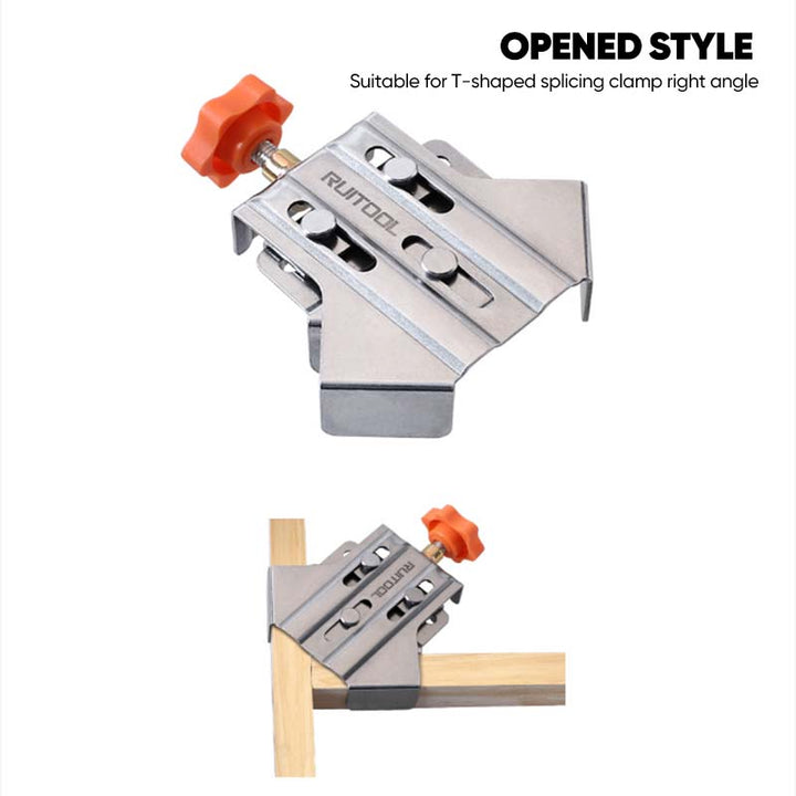 Universal woodworking clamp with quick-release feature, designed for efficient 90-degree corner assembly