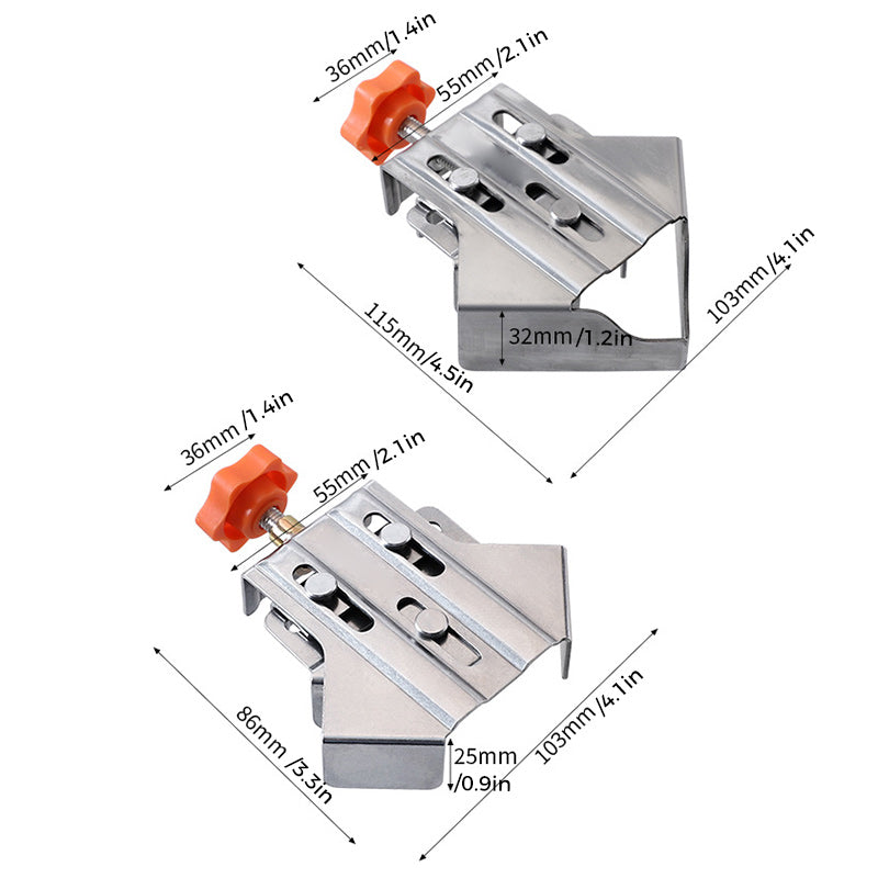 Heavy-duty universal right angle clamp for woodworking, made from stainless steel, great for DIY tools