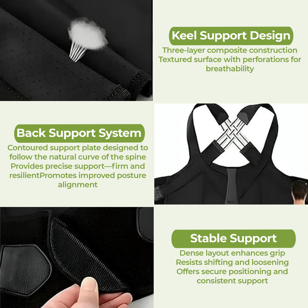 "Adjustable back support belt with massage roller for men and women shown in lifestyle setting, enhances posture and comfort.