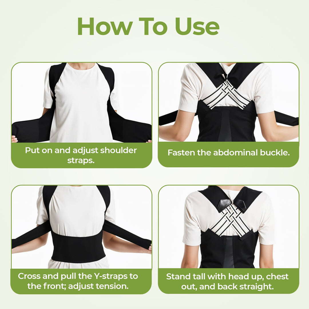 "Adjustable back support belt with massage roller for men and women shown in lifestyle setting, enhances posture and comfort.