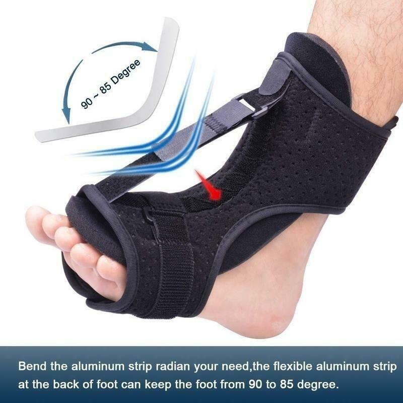 "Adjustable foot and ankle splint for pain relief, lightweight design with bendable aluminum bar and foam padding for comfort