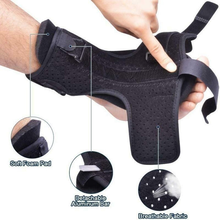 "Adjustable foot and ankle splint for pain relief, lightweight design with bendable aluminum bar and foam padding for comfort