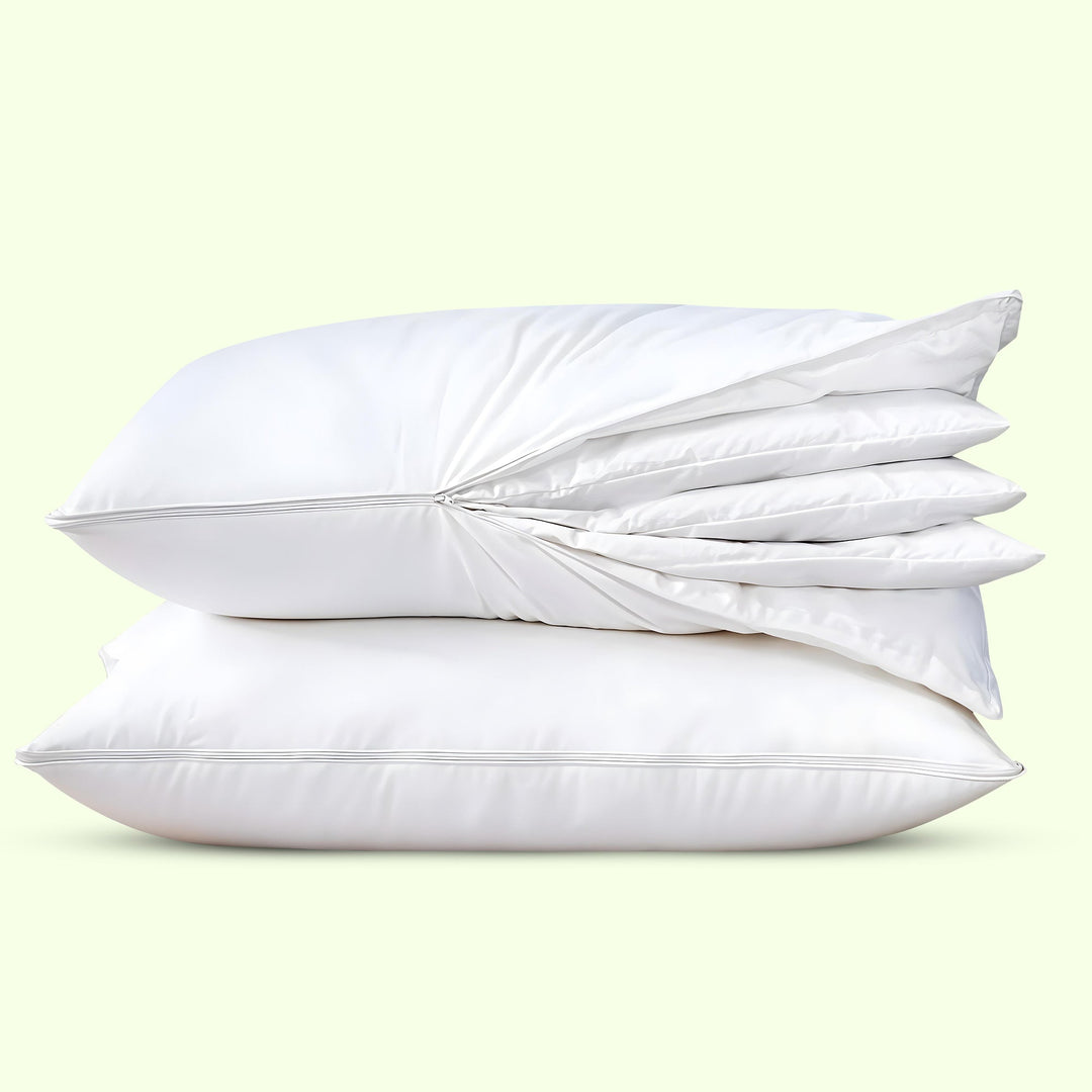 "Adjustable layer pillow, customizable firmness, white with ergonomic design, perfect for neck and head support, health produ