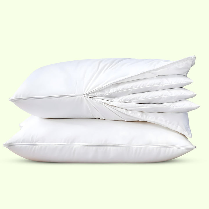 "Adjustable layer pillow, customizable firmness, white with ergonomic design, perfect for neck and head support, health produ