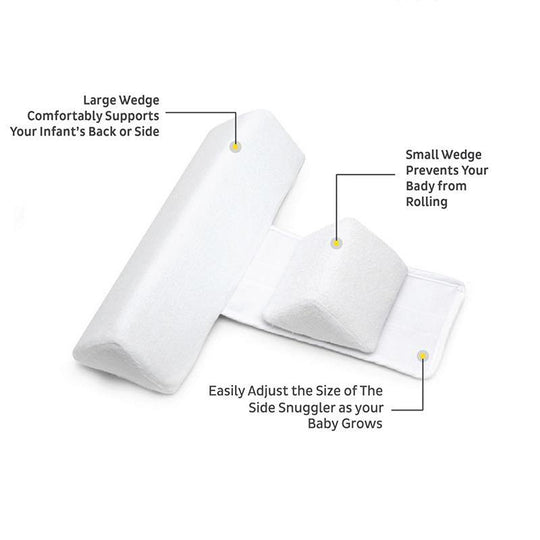 Anti-Roll Adjustable Memory Foam Baby Pillow in Pink, side-sleeper support, gentle and breathable design for newborns.