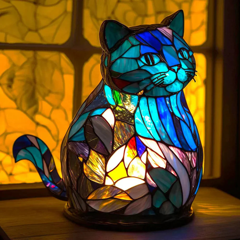 "Artistic animal glass lamp with vibrant stained glass panda design, perfect for home decor; colorful table lamp."