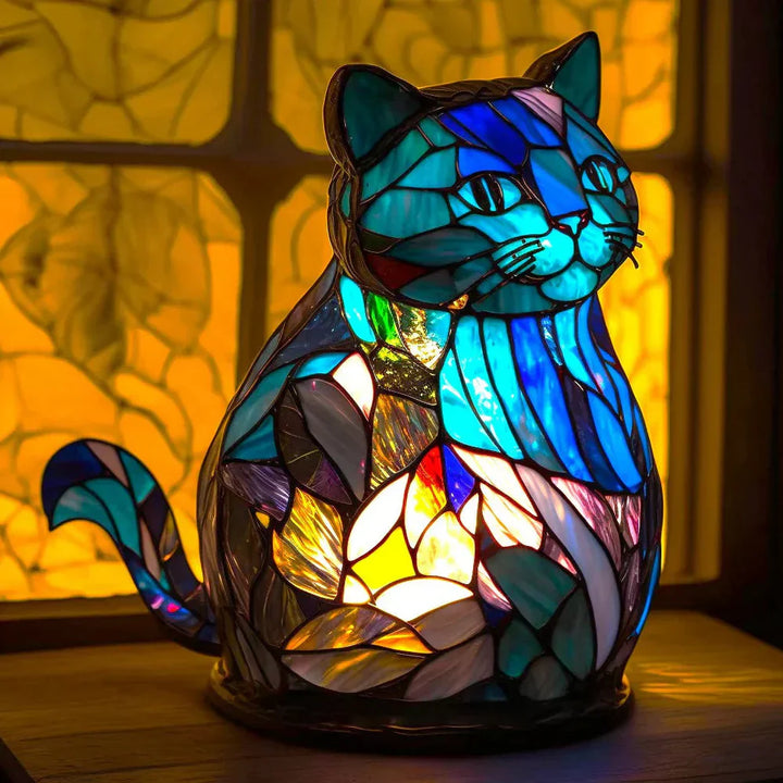 "Artistic animal glass lamp with vibrant stained glass panda design, perfect for home decor; colorful table lamp."