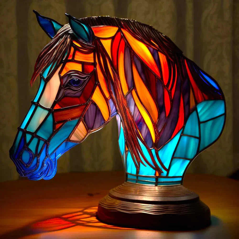 "Artistic animal glass lamp with vibrant stained glass panda design, perfect for home decor; colorful table lamp."