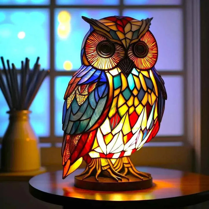 "Artistic animal glass lamp with vibrant stained glass panda design, perfect for home decor; colorful table lamp."