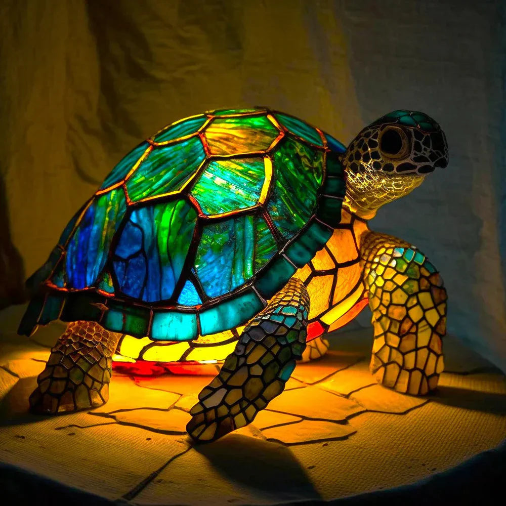"Artistic animal glass lamp with vibrant stained glass panda design, perfect for home decor; colorful table lamp."