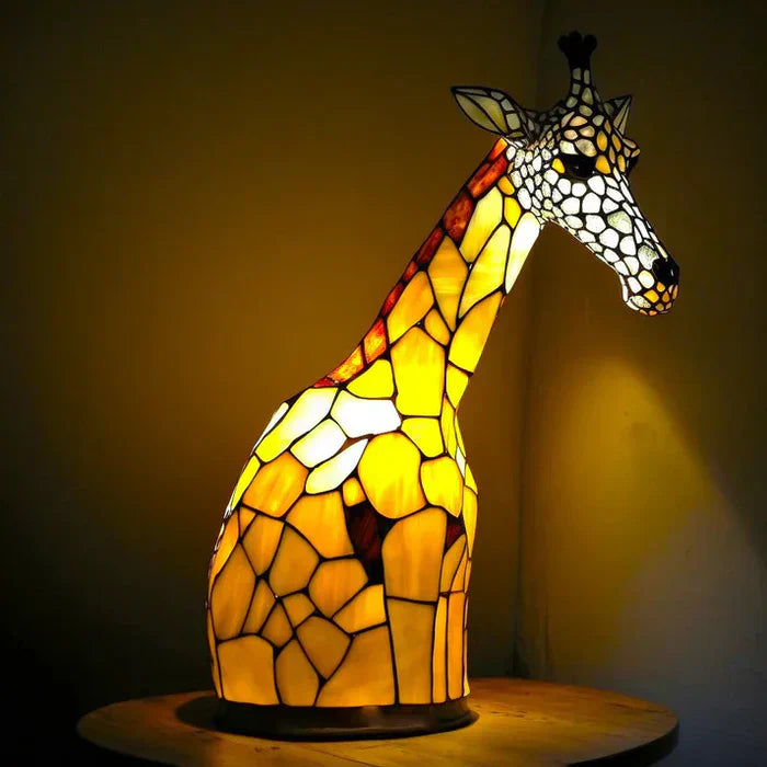 "Artistic animal glass lamp with vibrant stained glass panda design, perfect for home decor; colorful table lamp."