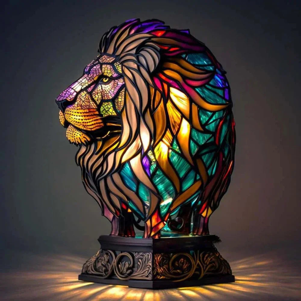 "Artistic animal glass lamp with vibrant stained glass panda design, perfect for home decor; colorful table lamp."
