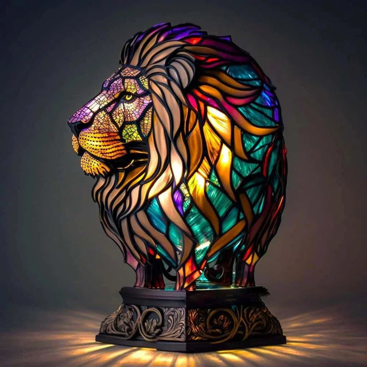 "Artistic animal glass lamp with vibrant stained glass panda design, perfect for home decor; colorful table lamp."