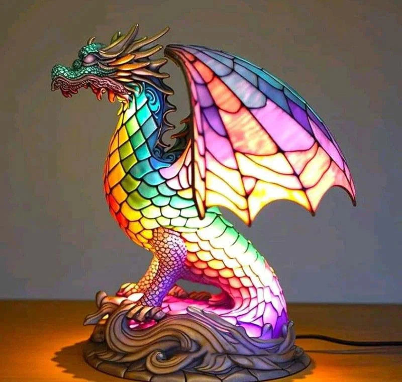 "Artistic animal glass lamp with vibrant stained glass panda design, perfect for home decor; colorful table lamp."