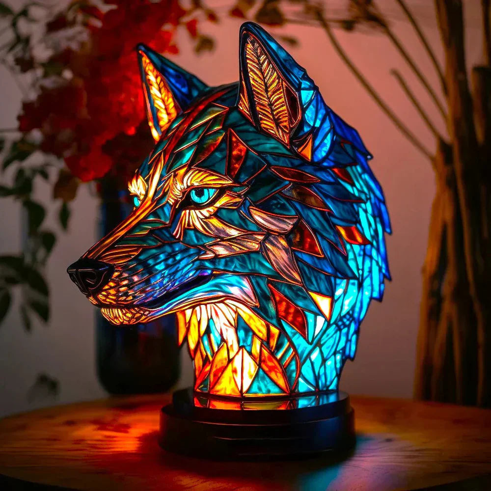 "Artistic animal glass lamp with vibrant stained glass panda design, perfect for home decor; colorful table lamp."