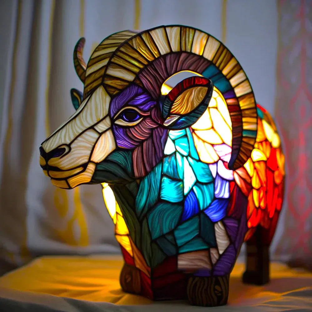 "Artistic animal glass lamp with vibrant stained glass panda design, perfect for home decor; colorful table lamp."