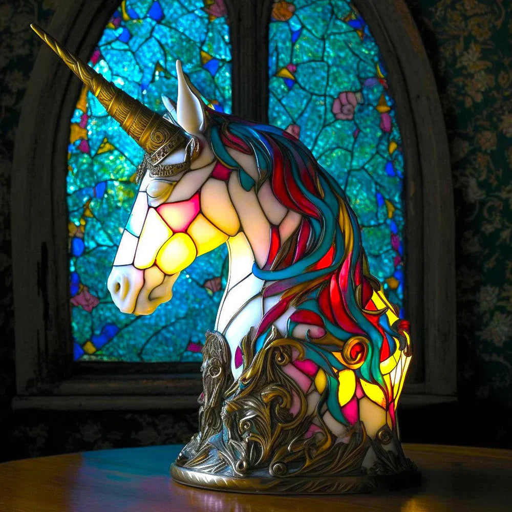 "Artistic animal glass lamp with vibrant stained glass panda design, perfect for home decor; colorful table lamp."