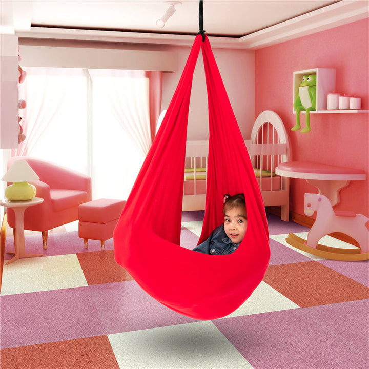 "Calming therapy hammock for children in soothing colors, enhances relaxation, emotional calmness, and motor skills."