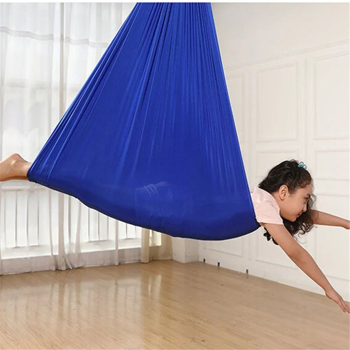 "Calming therapy hammock for children in soothing colors, enhances relaxation, emotional calmness, and motor skills."