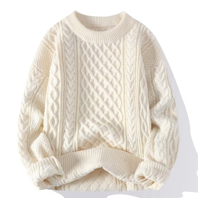 Classic knit women's sweater; cozy, round neck, hip-length, great for autumn and winter, pairs well with various outfits.