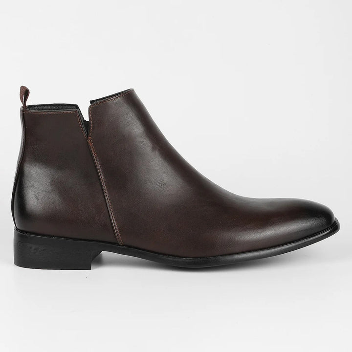 Classic retro men's leather boots with side zip, black color, showcasing high-quality material and vintage design.