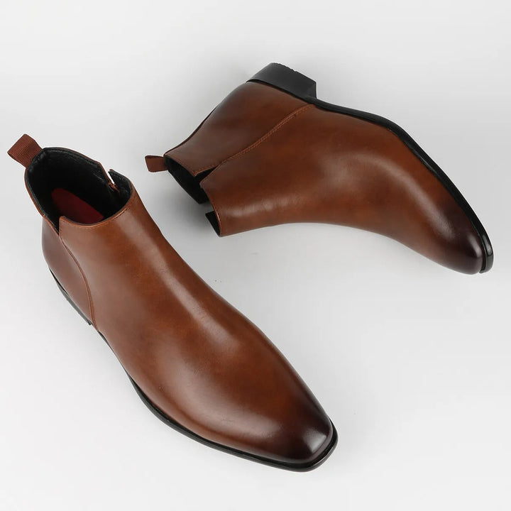 Classic retro men's leather boots with side zip, black color, showcasing high-quality material and vintage design.