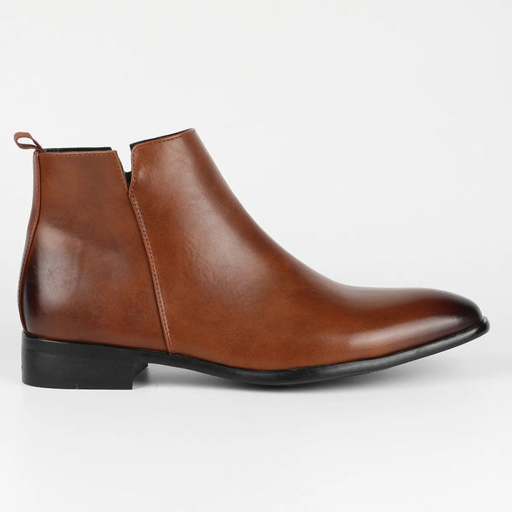 Classic retro men's leather boots with side zip, black color, showcasing high-quality material and vintage design.