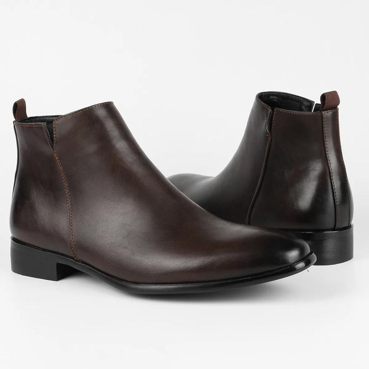 Classic retro men's leather boots with side zip, black color, showcasing high-quality material and vintage design.