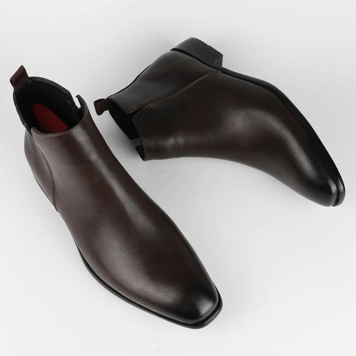Classic retro men's leather boots with side zip, black color, showcasing high-quality material and vintage design.