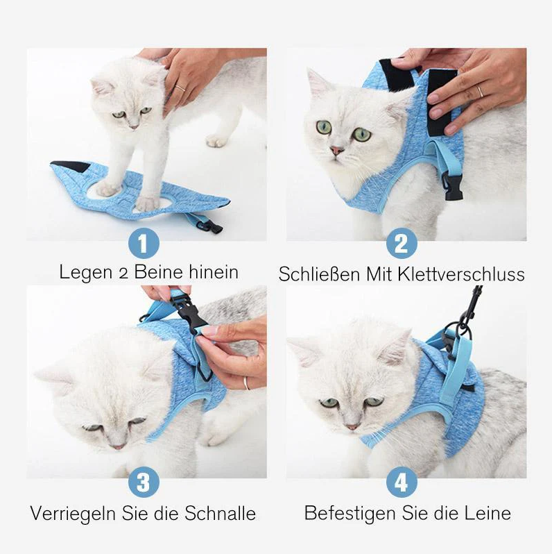 "Comfortable cat harness with lead, anti-escape design, adjustable straps, front view, for safe outdoor adventures."