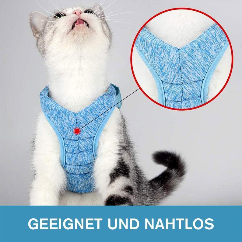 "Comfortable cat harness with lead, anti-escape design, adjustable straps, front view, for safe outdoor adventures."