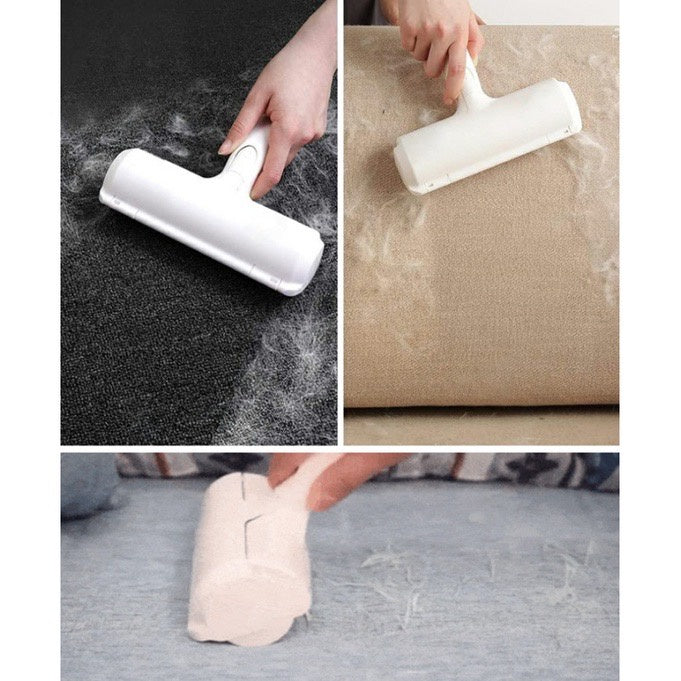 "Compact pet hair remover for easy cleaning; efficiently removes hair from furniture and clothes, eco-friendly, portable desi
