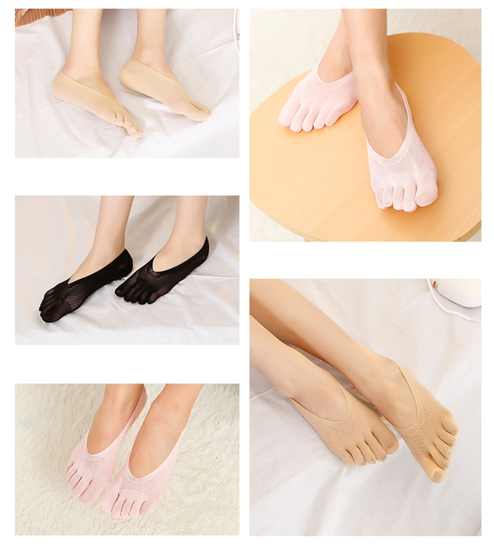 "Compression toe socks in beige, designed for pain relief from swelling and bunions, with improved circulation and blister pr