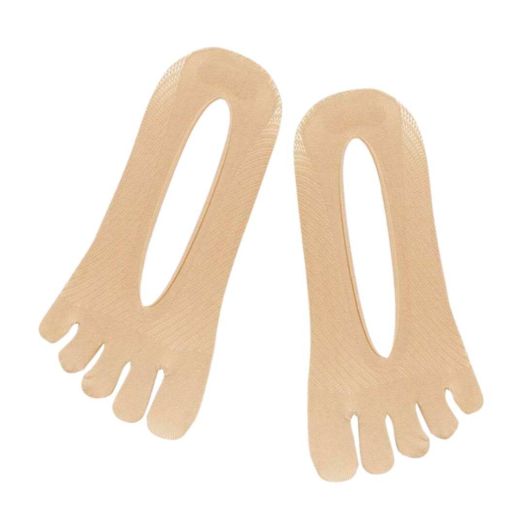 "Compression toe socks in beige, designed for pain relief from swelling and bunions, with improved circulation and blister pr