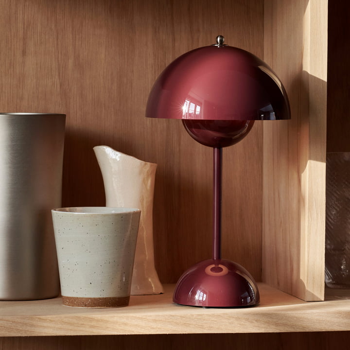 Cordless Retro LED Table Lamp with umbrella shade; emits warm glow; portable and customizable with modern energy-efficient de